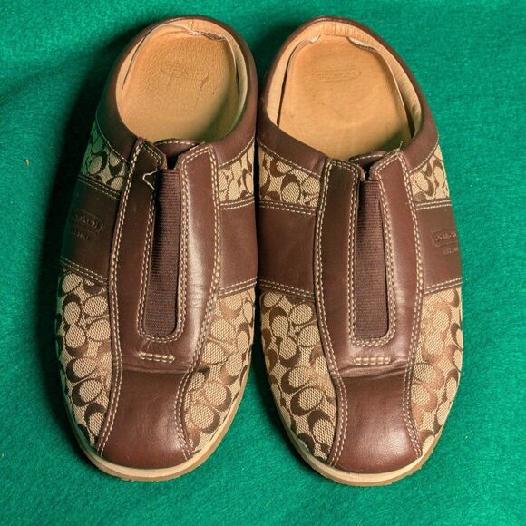 Coach Women's 8.5 M Brown Leather Nadia Slip On Signature Flats Monogram Mule - Picture 2 of 6